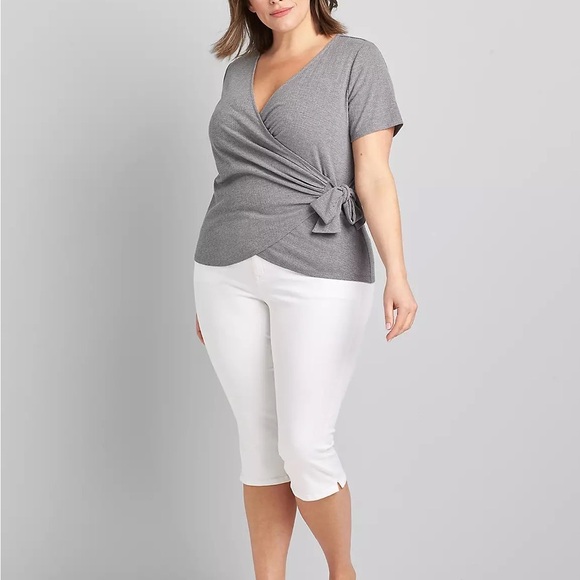 Lane Bryant Crossover Wrap Textured Top VNeck Surplice Neckline Rib Knit 26 / 28 - Picture 2 of 12